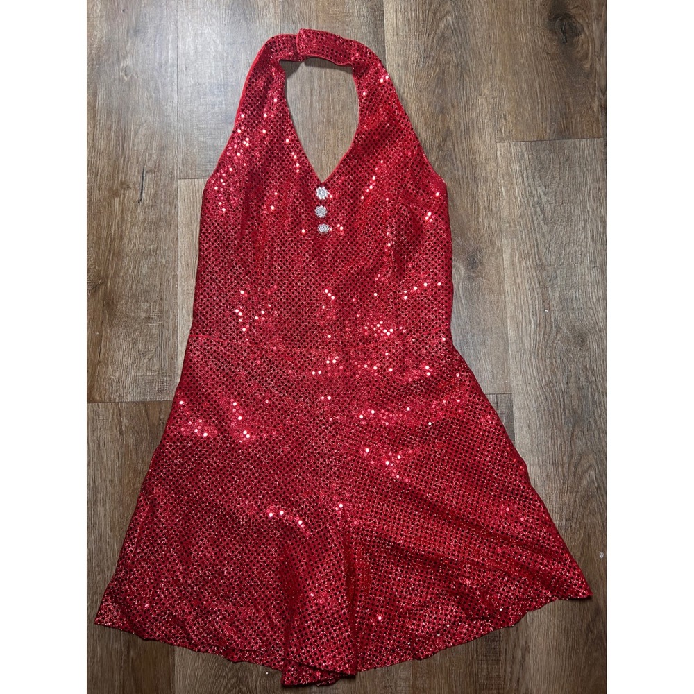 Handmade Red Devil Sequin Halter Romper Halloween Y2k Dance Costume Party 1 of 1